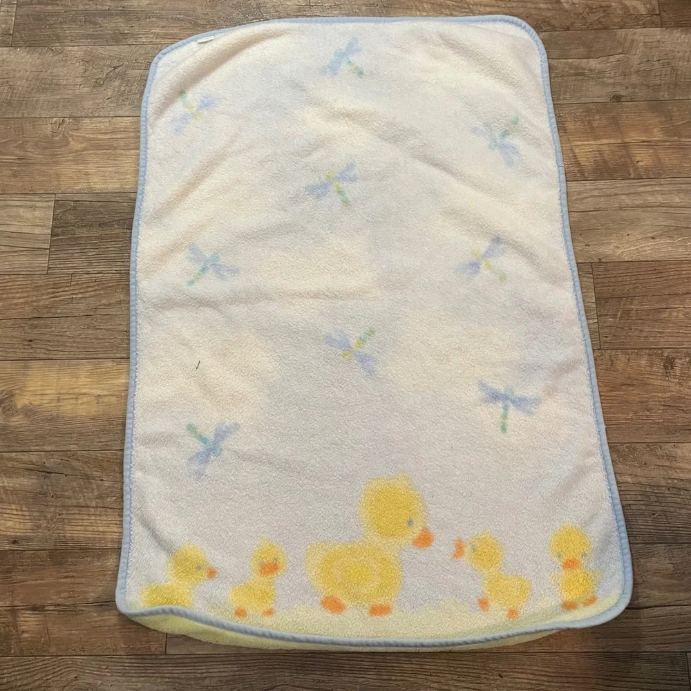 Carters Baby Blanket Blue Yellow Ducklings Dragonfly Fleece‎ Plush Nursery 44x30